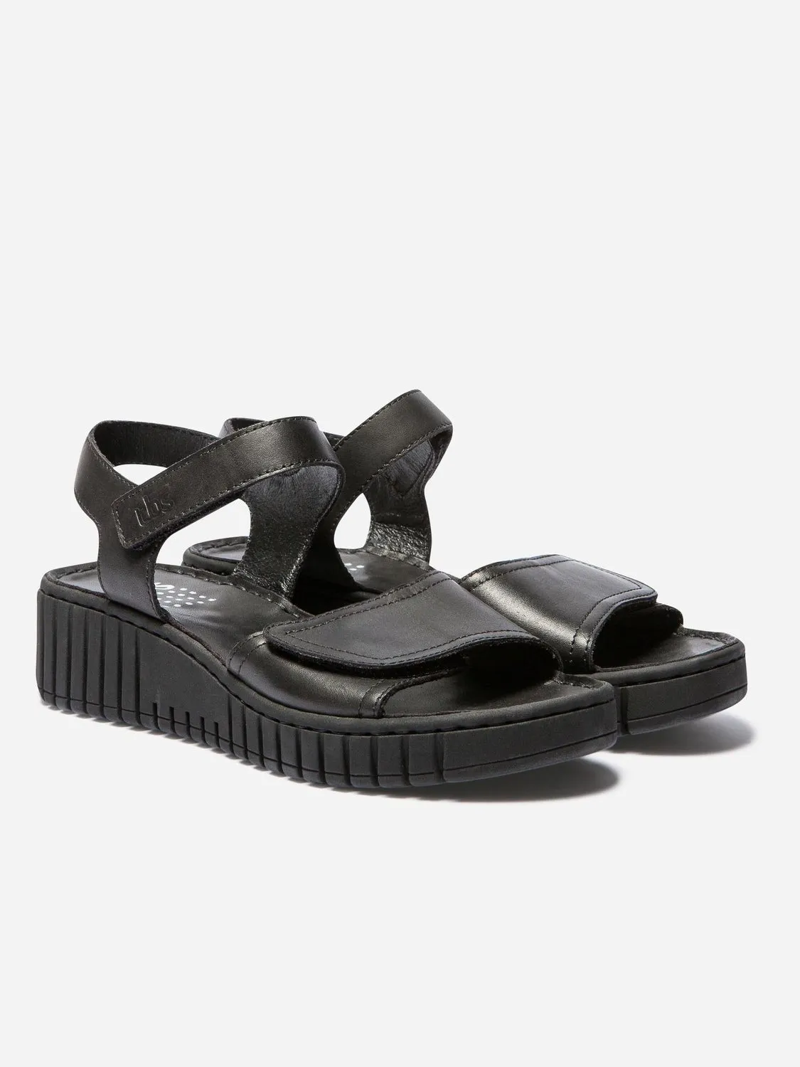 Sandales Femme Compensées à  Scratch Cuir Noir tbs